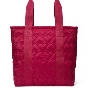 Victoria's Secret Red Quilted Tote with Heart Pattern